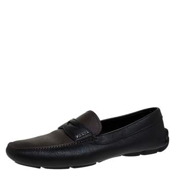 Pre Owned Prada Black/Brown Leather Penny Loafers Size 42