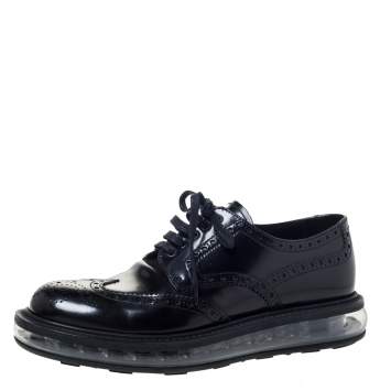 Pre Owned Prada Black Brogue Leather Lace Up Derby Sneakers Size 39.5