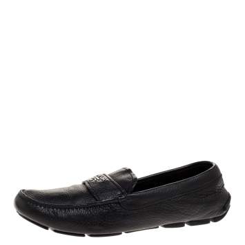 Pre Owned Prada Black Leather Slip On Loafers Size 40.5