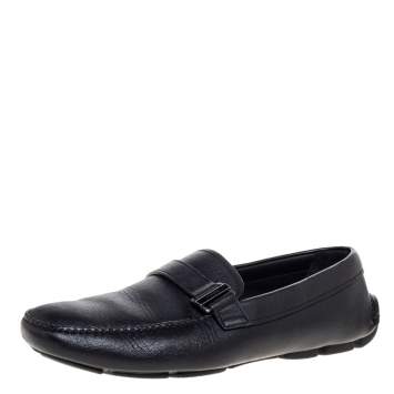 Prada Black Leather Slip On Loafers Size 43.5