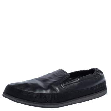 Pre Owned Prada Sports Black Leather Scrunch Slip On Sneakers Size 41.5