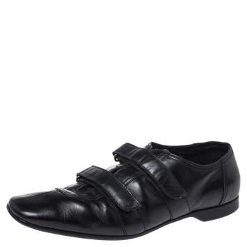 Pre Owned Prada Black Leather Velcro Loafers Size 43
