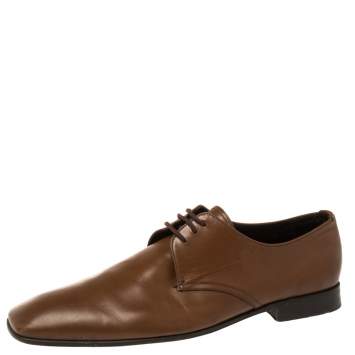 Pre Owned Prada Brown Leather Lace Up Oxfords Size 41.5