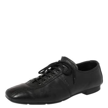Prada Black Leather Low Top Sneakers Size 42