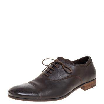 Prada Dark Brown Leather Cap Toe Lace Up Oxford Size 42.5