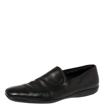 Pre Owned Prada Black Leather Slip On Loafers Size 44