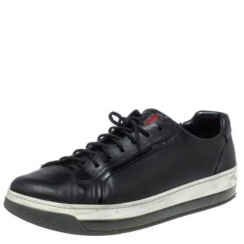 Pre Owned Prada Sports Black Leather Low Top Sneakers Size 43.5