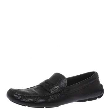 Pre Owned Prada Black Leather Slip On Loafers Size 41