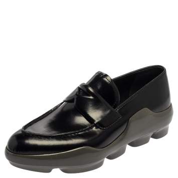 Pre Owned Prada Black Leather Slip On Loafers  Size 38