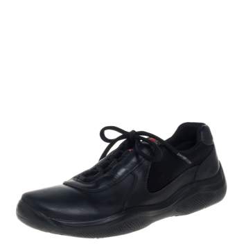 Pre Owned Prada Sport Black Leather And Fabric Low Top Sneakers Size 40