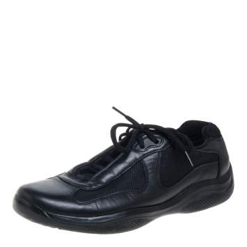 Pre Owned Prada Black Leather And Mesh Nevada Bike Sneakers Size 41.5