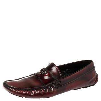 Pre Owned Prada Burgundy Leather Slip On Loafers Sze 42