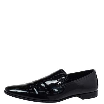 Pre Owned Prada Black Patent Leather Smoking Slippers Size 43