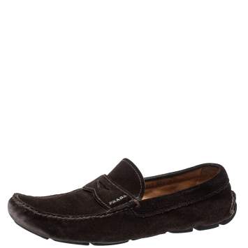Prada Brown Suede Penny Slip On Loafers Size 43.5