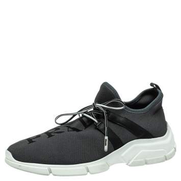 Pre Owned Prada Grey Knit Fabric Logo Low Top Sneakers Size 41