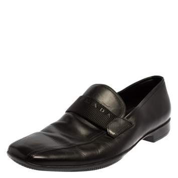 Pre Owned Prada Black Leather Slip On Loafers Size 42.5