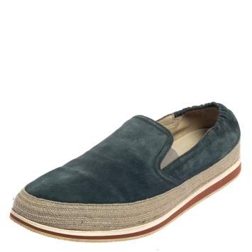 Pre Owned Prada Blue Suede Slip On Espadrille Sneakers Size 44
