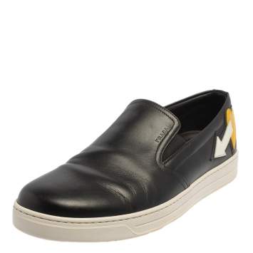 Pre Owned Prada Black Leather Slip on Sneakers Size 41.5