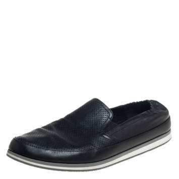 Pre Owned Prada Black Leather Slip on Sneakers Size 44