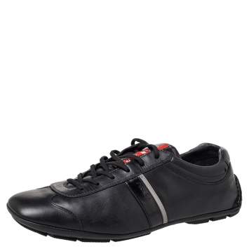 Pre Owned Prada Black Leather Low Top Sneakers Size 45