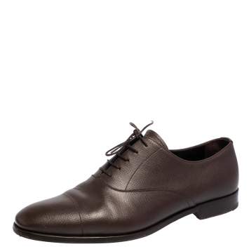 Pre Owned Prada Brown Leather Lace Up Oxford Size 43