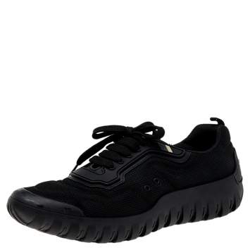 Pre Owned Prada Sport Black Leather And Mesh Low Top Sneakers Size 42