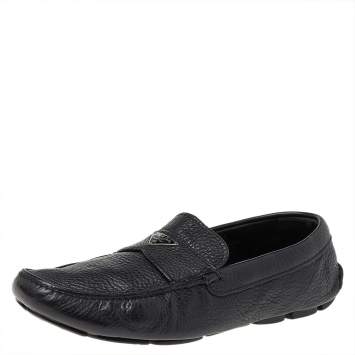 Pre Owned Prada Black Leather Slip On Loafers Size 42.5