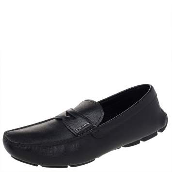 Pre Owned Prada Black Leather Penny Slip On Loafers Size 43