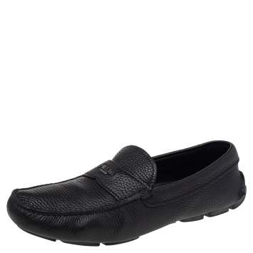 Pre Owned Prada Black Leather Slip On Loafers Size 41