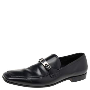 Pre Owned Prada Black Leather Slip on Loafers Size 43.5 