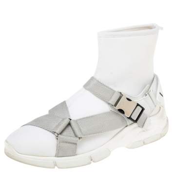 مملوكة مسبقًا Prada White Fabric Verco High Top Sneakers Size 42
