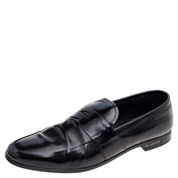 Pre Owned Prada Black Leather Slip on Loafers Size 45