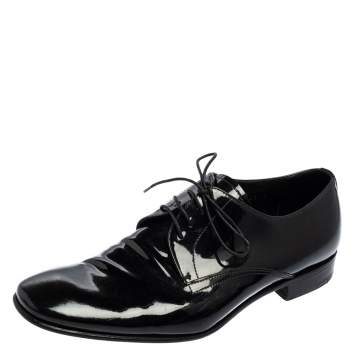Pre Owned Prada Black Patent Leather Lace Derby Size 41