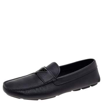 Pre Owned Prada Black Saffiano Leather Driving Loafers Size 43.5