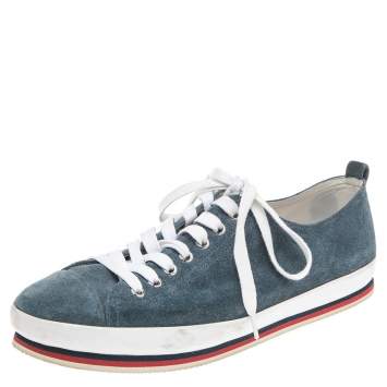 Pre Owned Prada Blue Suede Lace Up Sneakers  Size 43.5