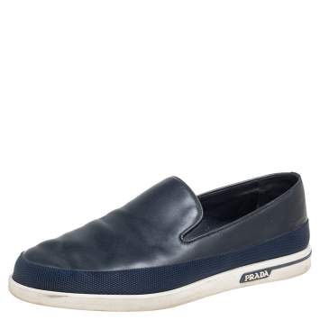 Pre Owned Prada Navy  Blue Leather Slip On Sneakers Size 42