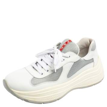Pre Owned Prada Sports White/Grey Leather and Mesh America's Cup Low-Top Sneakers Size 40