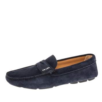Pre Owned Prada Navy Blue Suede  Slip On Loafers Size 42