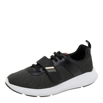 Pre Owned Prada Black Fabric Velcro Strap Lace-Up Sneakers Size 39.5