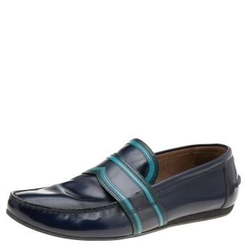 Pre Owned Prada Dark Blue Leather Penny Sip On Loafers Size 43.5