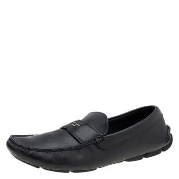 Prada Black Leather Slip On Loafers Size 42