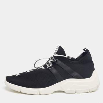 Pre Owned Prada Black Logo Knit Fabric Low-Top Sneakers Size 40.5