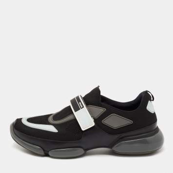 Pre Owned Prada Black  Knit Fabric And Leather Cloudbust Sneakers Size 42.5