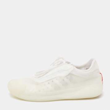 مملوكة مسبقًا Prada White Net And Rubber Luna Rossa 21 Sneakers Size 41.5