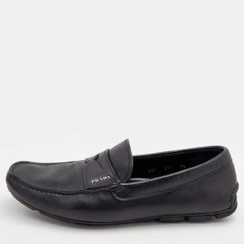 Pre Owned Prada Black Leather Slip On Loafers Size 43.5