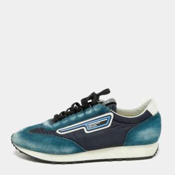 Pre Owned Prada Blue Suede And Nylon Low Top Sneakers Size 42