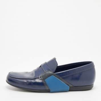 Pre Owned Prada Blue Leather Slip on Loafers Size 41.5