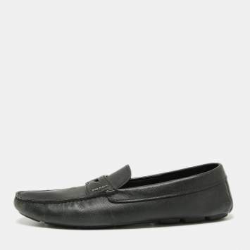 Pre Owned Prada Black Saffiano Leather Slip On Loafers Size 46