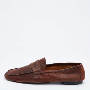 Pre Owned Prada Vintage Brown Leather Slip On Loafers Size 42