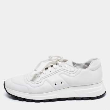 Pre Owned Prada White Leather Low Top Sneakers Size 43